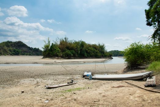 Drought lake and land in Guantian, Tainan, Taiwan named The Lake of Dreams Water shortage concept.
