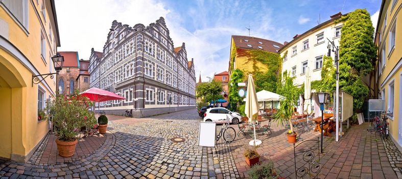 Ansbach. Old town of Ansbach beer garden and street panoramic view, Bavaria region of Germany