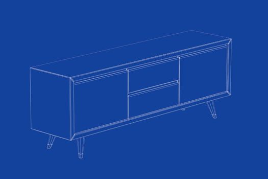 3d wire-frame model of modern tv stand