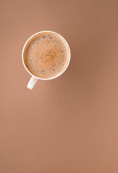 Drinks menu, italian espresso recipe and organic shop concept - Cup of hot coffee as breakfast drink, flatlay cups on beige background