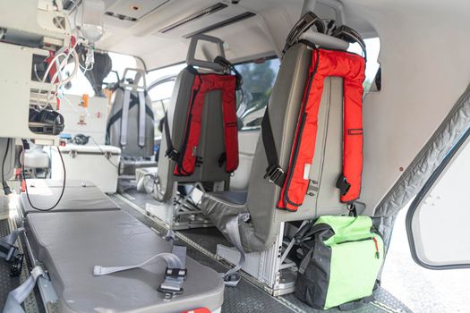 A medical device installed inside a medical helicopter. Used for emergency evacuation