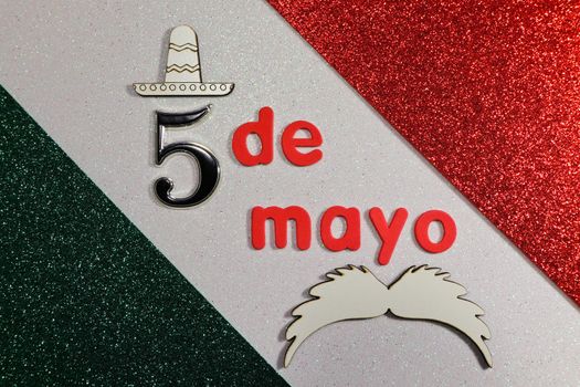 Cinco de Mayo celebration theme Mexican colors with sombrero and moustache layout