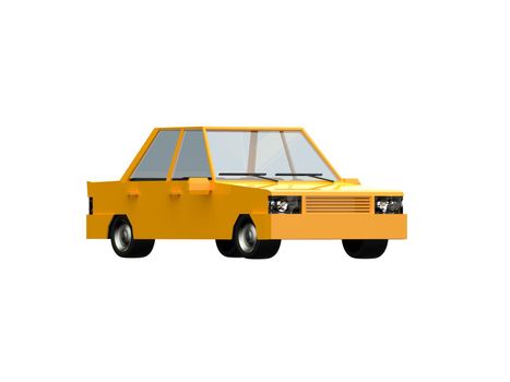 3D llustration Yellow Family Urban Car, Generic City Car Icon, Low Poly Auto Vehicles Transport Concept Isolated on White Background, Taxi, Flat Sedan Symbol, Car Traffic Infographic Template