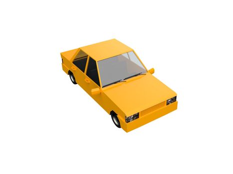 3D llustration Yellow Family Urban Car, Generic City Car Icon, Low Poly Auto Vehicles Transport Concept Isolated on White Background, Taxi, Flat Sedan Symbol, Car Traffic Infographic Template