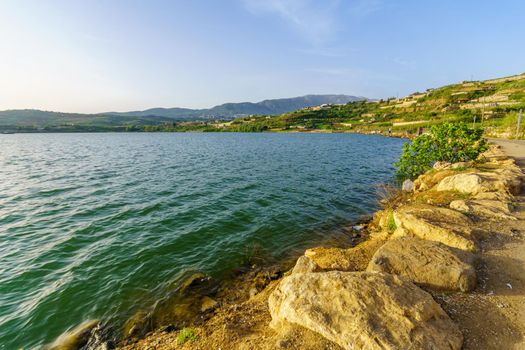 View of Lake Ram (Ram Pool) in the Golan Heights, Northern Israel