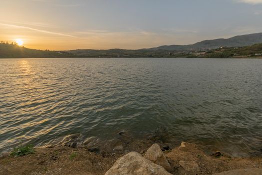 Sunset view of Lake Ram (Ram Pool) in the Golan Heights, Northern Israel