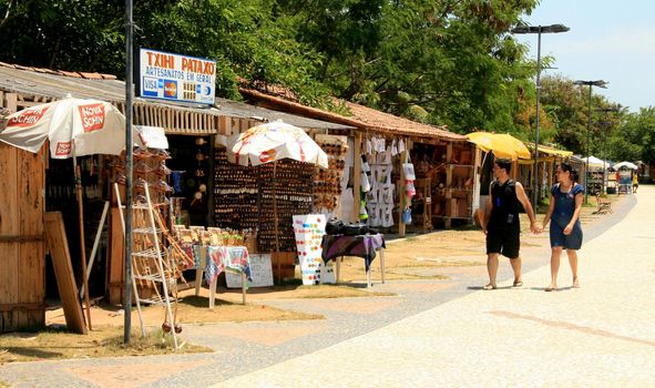 santa cruz cabralia, bahia, brazil - november 6, 2008: stall for sale of Pataxo indigenous aresenato in the Coroa Vermelha village in the city of Santa Cruz Cabralia.

