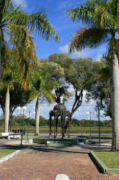 belmonte, bahia, brazil - august 30, 2008: view of an 18th century fountain, made in Glasgow, Scotland, displayed in a square in the center of the city of Belmonte.