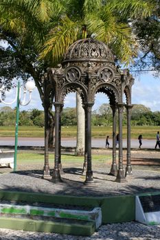 belmonte, bahia, brazil - august 30, 2008: view of an 18th century fountain, made in Glasgow, Scotland, displayed in a square in the center of the city of Belmonte.