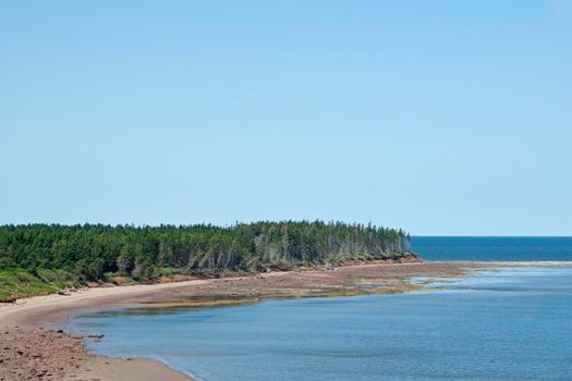 The sand bar and beach on the Atlantic ocean at New Brunswick's Cape Jourimain