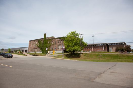 June 3, 2018- Wolfville, Nova Scotia: War Memorial Gymnasium at Acadia University, which is home to the university's athletic complex and pool  