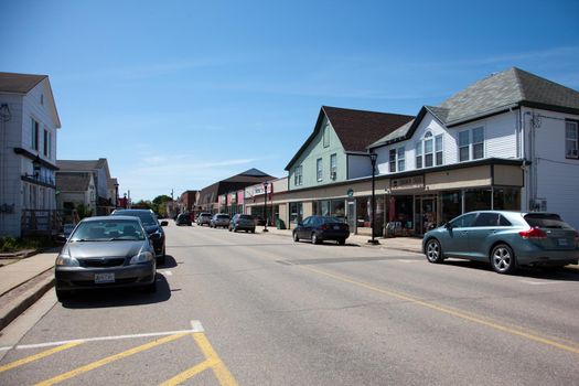 June 4, 2018- Middleton, Nova Scotia: The downtown area of the quaint community of Middleton, this photo taken on Commercial Street showing local shops 