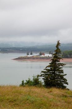 august 18, 2019- five islands, nova scotia:  looking across the bay of fundy to the rv campground in five islands 