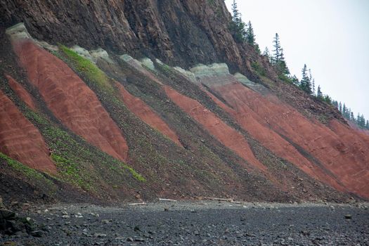  multi colored sandstone and geological formation where pangea ripped apart in the jurassic age in nova scotia 