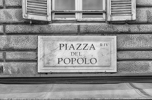 Street sign for Piazza del Popolo, iconic square and landmark in Rome, Italy