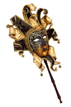 A Venice carnival mask gold black isolated on a white with clipping path
