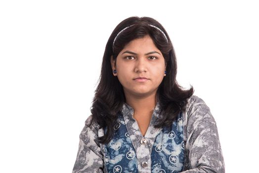 Portrait of beautiful young smiling girl on a white background.