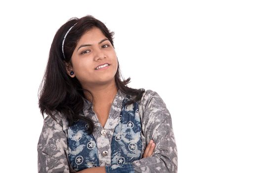 Portrait of beautiful young smiling girl on a white background.