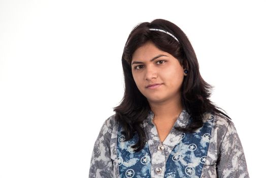 Portrait of beautiful young smiling girl on a white background.