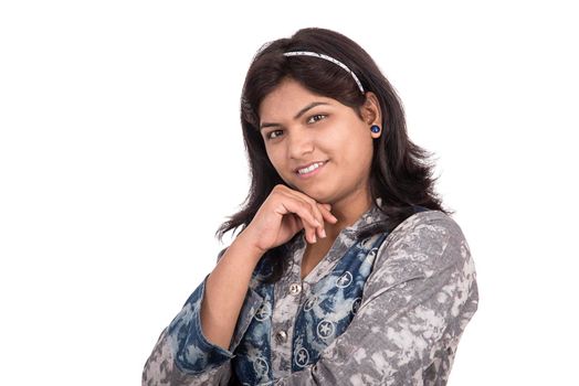 Portrait of beautiful young smiling girl on a white background.