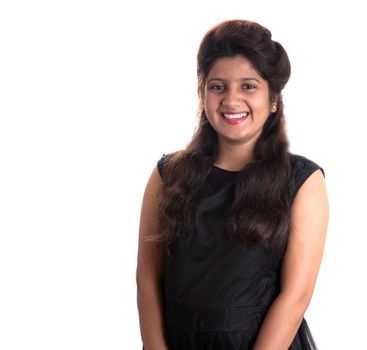 Portrait of beautiful young smiling girl on a white background.