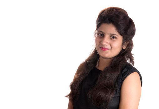 Portrait of beautiful young smiling girl on a white background.