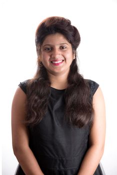 Portrait of beautiful young smiling girl on a white background.