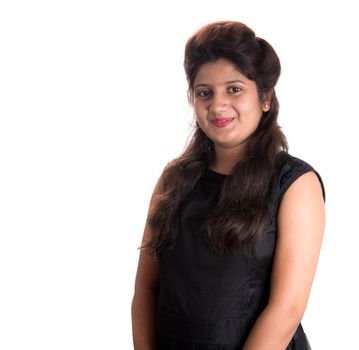 Portrait of beautiful young smiling girl on a white background.