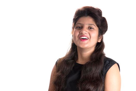 Portrait of beautiful young smiling girl on a white background.