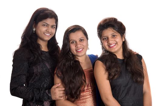 Portrait of happy young girls on a white background