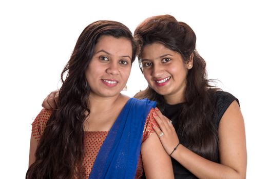 Portrait of happy young girls on a white background