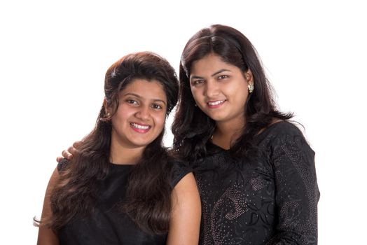 Portrait of happy young girls on a white background