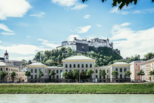 Idyllic panoramic city landscape of Salzburg in Summer