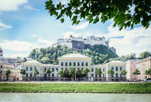 Idyllic panoramic city landscape of Salzburg in Summer