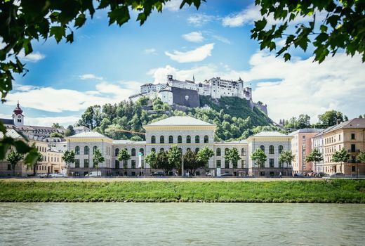 Idyllic panoramic city landscape of Salzburg in Summer