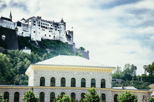 Idyllic panoramic city landscape of Salzburg in Summer