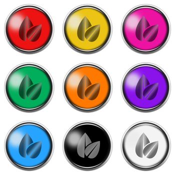 A leaf sign button icon set isolated on white with clipping path 3d illustration