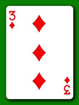 A 3 Three of Diamonds playing card with clipping path to remove background and shadow 3d illustration