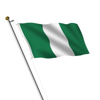 A Nigeria Flagpole 3d illustration on white with clipping path