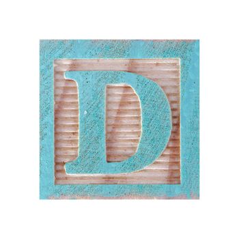 Letter D childs wooden block on white with clipping path