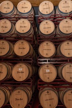 Logroño, Spain: 2021 April 26: Interior of the Bodegas Riojanas Winery on cloudy day in the city of Cenicero in Spain.