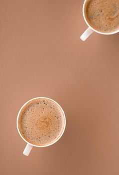 Drinks menu, italian espresso recipe and organic shop concept - Cup of hot coffee as breakfast drink, flatlay cups on beige background