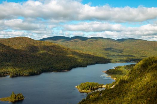 Panoramic view of Mount Tremblant Park and Lake Monroe. High quality photo