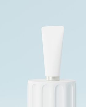 Mockup lotion tube for cosmetics products, template or advertising on pillar podium, minimal 3d illustration render