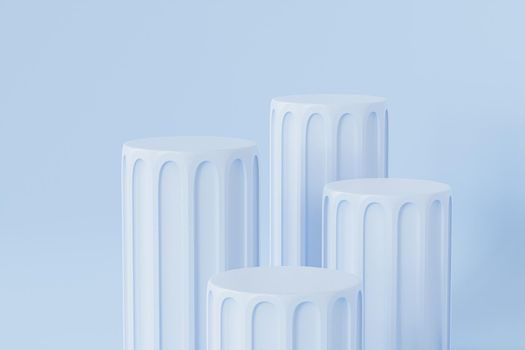 Blue pillar podiums or pedestals for products or advertising, minimal 3d illustration render