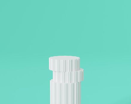 White pillar podium or pedestal for products or advertising, on turquoise background, minimal 3d illustration render