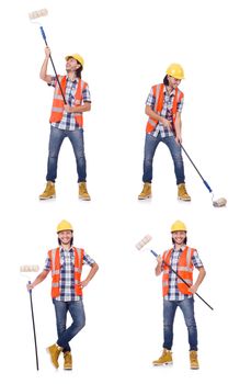 Painter with roller isolated on the white
