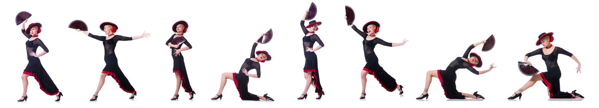 Woman dancing spanish dance isolated on white