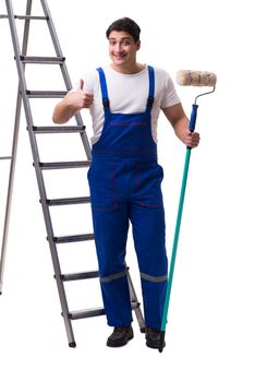 Young painter contractor isolated on white background