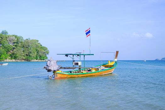 Fishing boat moored at beach Phuket Thailand
